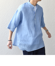 SHIPS any: ピュアリネン バンド スキッパー ハーフスリーブ プルオーバー シャツ 25SS◇
