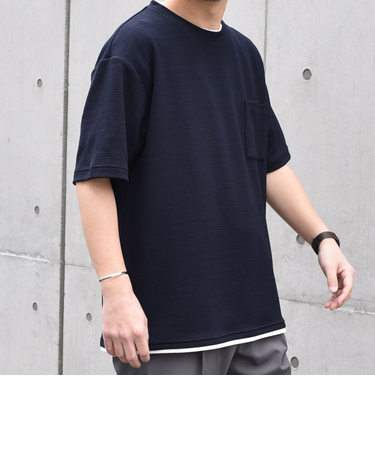 【WEB限定】SHIPS any: ジャカード フェイクレイヤード ポケット Tシャツ◇