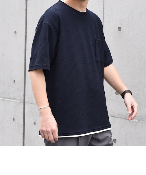 【WEB限定】SHIPS any: ジャカード フェイクレイヤード ポケット Tシャツ◇