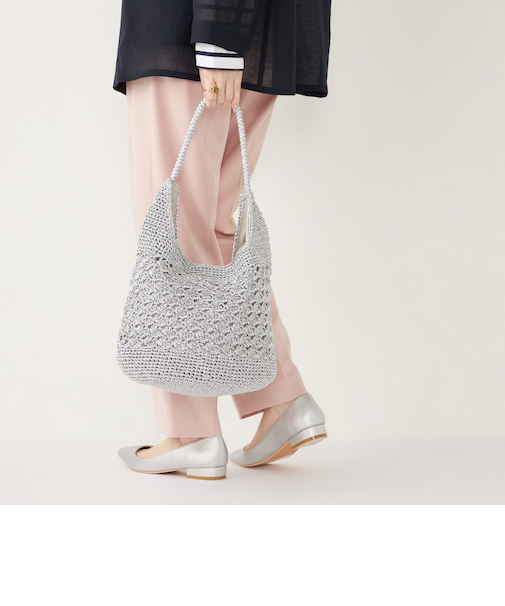 《一部追加予約》SHIPS Colors:メタリック クロシェ バッグ◆