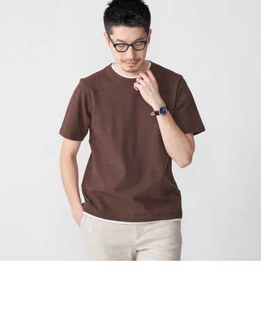 SHIPS: フェイクレイヤード ピケ クルーネック Tシャツ