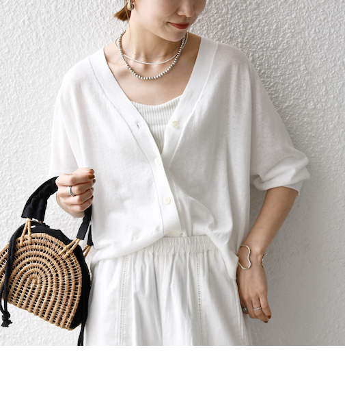 SHIPS any:〈手洗い可能〉リネン ミックス Vネック ショート シアー カーディガン