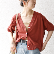 SHIPS any:〈手洗い可能〉リネン ミックス Vネック ショート シアー カーディガン