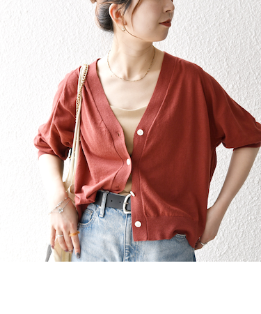 SHIPS any:〈手洗い可能〉リネン ミックス Vネック ショート シアー カーディガン