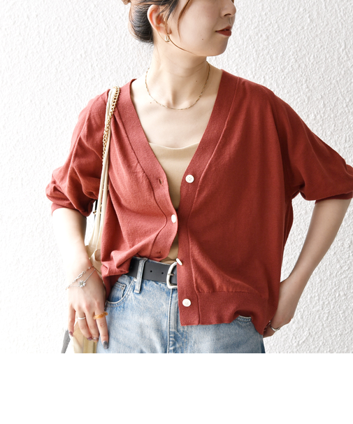 SHIPS any:〈手洗い可能〉リネン ミックス Vネック ショート シアー カーディガン