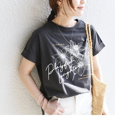 【WEB限定】〈手洗い可能〉フラワー 箔 プリント ロゴ TEE