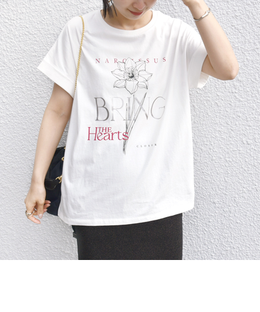 【WEB限定】〈手洗い可能〉フラワー 箔 プリント ロゴ TEE