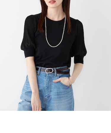 SHIPS Colors:〈手洗い可能〉プリーツ コンビ 5分袖 ニット◇