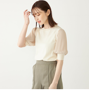 SHIPS Colors:〈手洗い可能〉プリーツ コンビ 5分袖 ニット◇