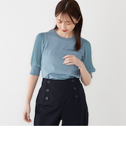 SHIPS Colors:〈手洗い可能〉プリーツ コンビ 5分袖 ニット◇