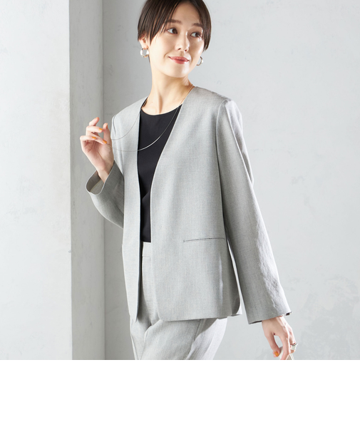 〈接触冷感/手洗い可能〉トリアセテート混 ノーラペル ジャケット（セットアップ対応）◇