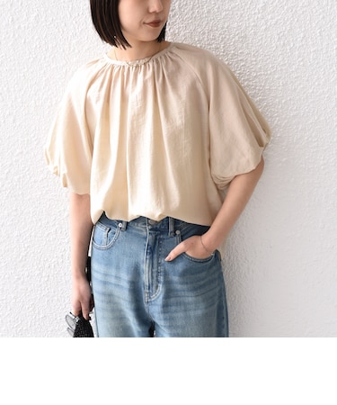 《新色予約》SHIPS Colors:〈手洗い可能〉スラブ ボリュームスリーブ ブラウス◆