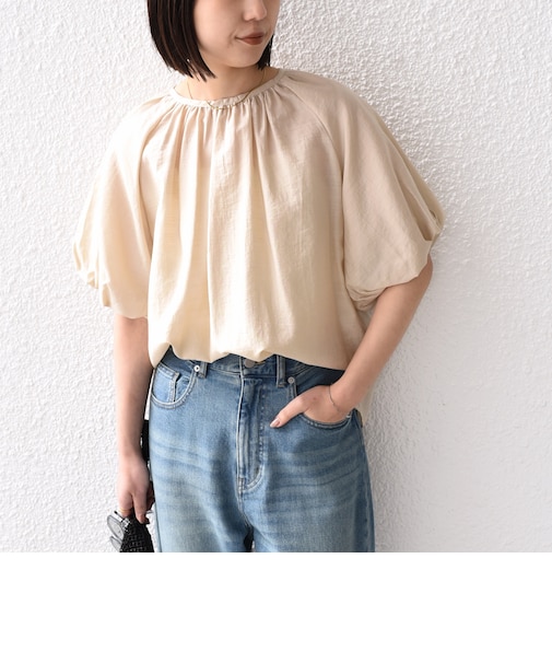 《新色予約》SHIPS Colors:〈手洗い可能〉スラブ ボリュームスリーブ ブラウス◆