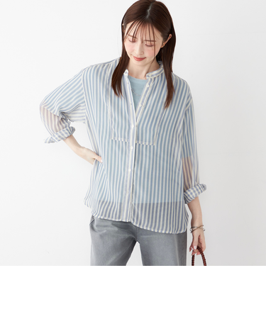 SHIPS Colors:〈手洗い可能〉シアー 楊柳 ストライプ シャツ◇