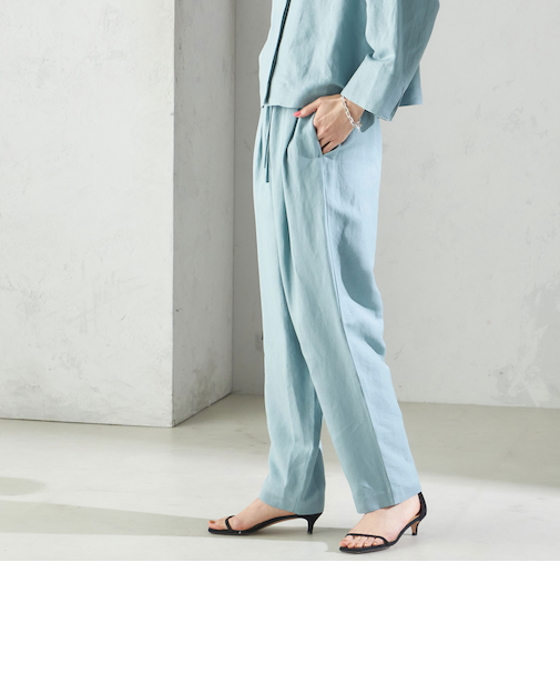 SHIPS Primary Navy Label:麻 レーヨン イージー パンツ