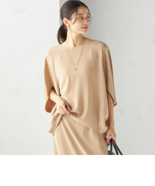 〈接触冷感 / 手洗い可能〉アセテート混 バック サテン ドルマン ブラウス