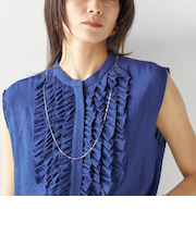 〈手洗い可能〉麻混 フロント フリル フレンチスリーブ ブラウス