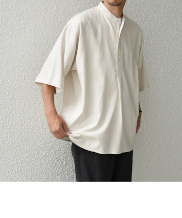 【WEB限定】SHIPS any:〈洗濯機可能〉リネン/レーヨン バンド スキッパー ハーフスリーブ プルオーバー シャツ◇