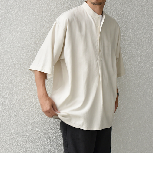 【WEB限定】SHIPS any:〈洗濯機可能〉リネン/レーヨン バンド スキッパー ハーフスリーブ プルオーバー シャツ◇