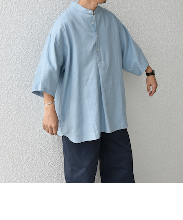 【WEB限定】SHIPS any:〈洗濯機可能〉リネン/レーヨン バンド スキッパー ハーフスリーブ プルオーバー シャツ◇