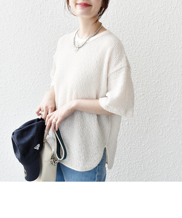 〈手洗い可能〉ランダム ブルーゼ ショート スリーブ プルオーバー