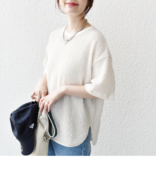 〈手洗い可能〉ランダム ブルーゼ ショート スリーブ プルオーバー