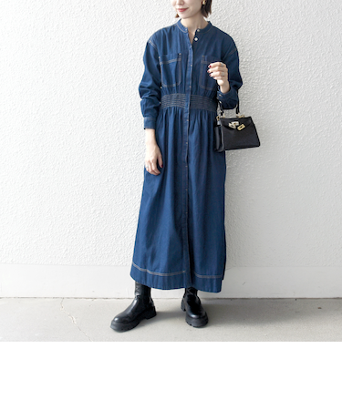 SHIPS any: シャーリング デニム ポケット ワンピース ［SHIPS any DENIM］