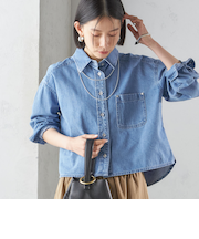 〈洗濯機可能〉ショート丈 デニム シャツ