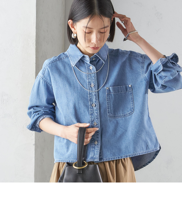 〈洗濯機可能〉ショート丈 デニム シャツ