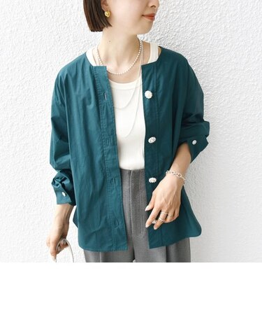 【WEB限定】 〈洗濯機可能〉タイプライター ビジュー ボタン ロングスリーブ ブラウス