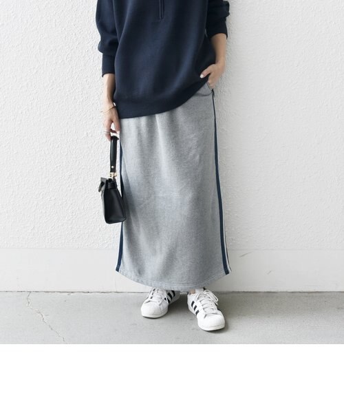 SHIPS any:〈洗濯機可能〉USAコットン 裏起毛 サイドライン スカート