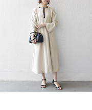 【WEB限定】SHIPS any: ダブルクロス ウエスト タック Aライン ワンピース ［NAVY BLUE］
