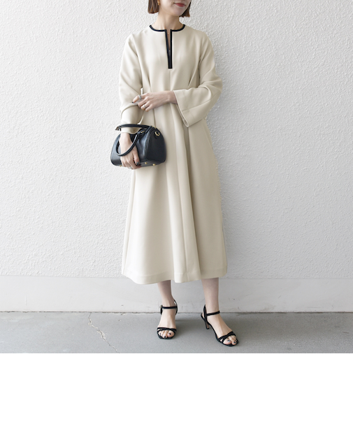 【WEB限定】SHIPS any: ダブルクロス ウエスト タック Aライン ワンピース ［NAVY BLUE］