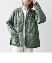 【SHIPS any別注】TAION: 〈手洗い可能〉ダウンキルト スリット ボタン カーディガン◇