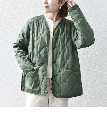 【SHIPS any別注】TAION: 〈手洗い可能〉ダウンキルト スリット ボタン カーディガン◇