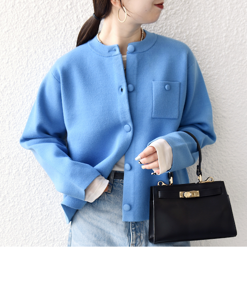 《一部追加予約》SHIPS any: ミラノリブ ノーカラー ニット ジャケット カーディガン