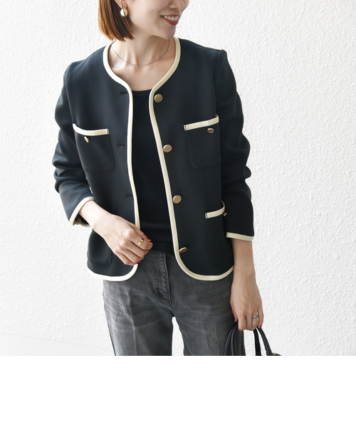 SHIPS any ダブルジャージーパイピングジャケット ブラック 58487 WEB