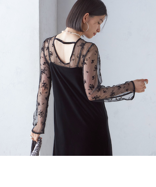 kaene:フロッキー レース ポリエステルベロア 2WAY ドレス（セレモニー対応可）