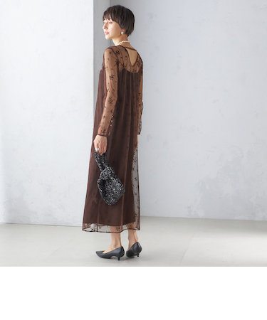 〈結婚式・パーティ〉kaene:フロッキー レース ポリエステルベロア 2WAY ドレス
