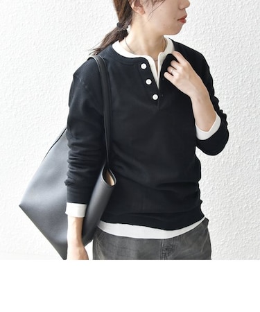 Healthknit:〈洗濯機可能〉ヘンリーネック ロング スリーブ TEE