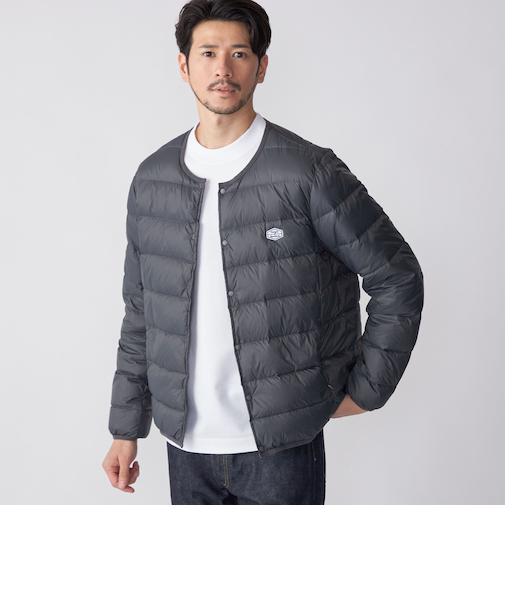 【WEB限定/SHIPS別注】TAION: ロゴワッペン ナイロン クルーネック インナーダウン カーディガン