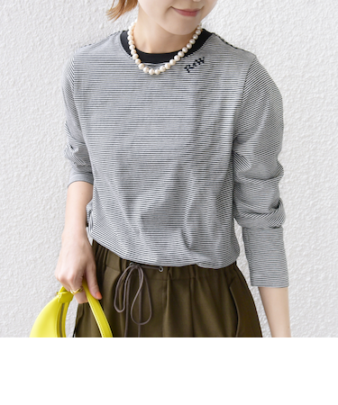 《一部追加予約》【WEB限定】〈洗濯機可能〉刺繍 デザイン ボーダー リンガー TEE