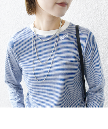 《一部追加予約》【WEB限定】〈洗濯機可能〉刺繍 デザイン ボーダー リンガー TEE