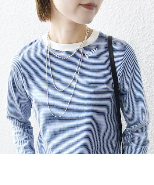 《一部追加予約》【WEB限定】〈洗濯機可能〉刺繍 デザイン ボーダー リンガー TEE