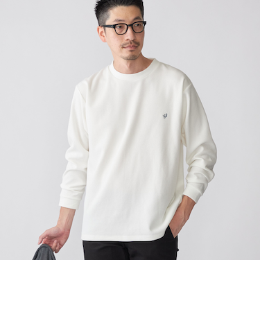 【WEB限定】SHIPS:〈抗菌・防臭〉ワンポイント ロゴ バーズアイ クルーネック 長袖 Tシャツ