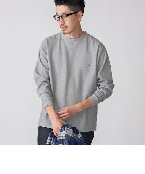 【WEB限定】SHIPS:〈抗菌・防臭〉ワンポイント ロゴ バーズアイ クルーネック 長袖 Tシャツ