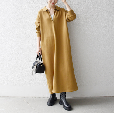 《一部追加予約》SHIPS any:〈洗濯機可能〉USA コットン 裏起毛 ハーフジップ ワンピース