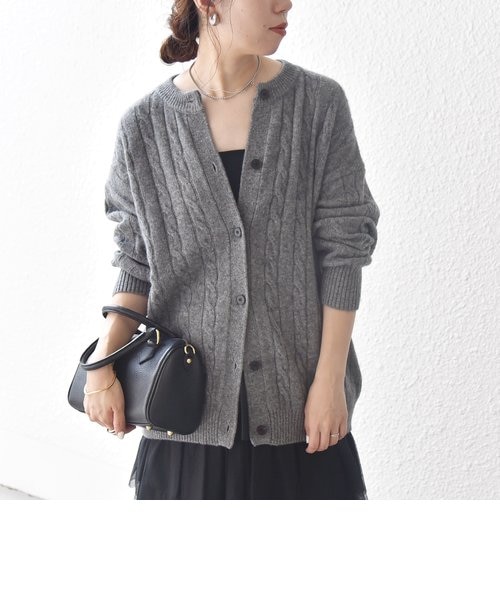 シップス＊ヤク ケーブル クルーネック ニット カーディガン 洗える SHIPS any:〈手洗い可能〉ヤク ケーブル クルーネック ニット