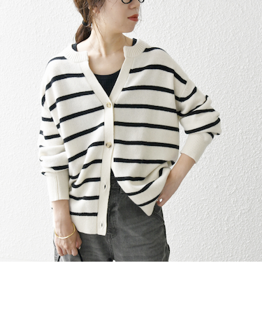 SHIPS any:〈手洗い可能〉AQUA カシミヤ ミックス スキッパー カーディガン