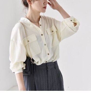 quaranciel:〈洗濯機可能〉ドレッシー ワーク ロングスリーブ シャツ